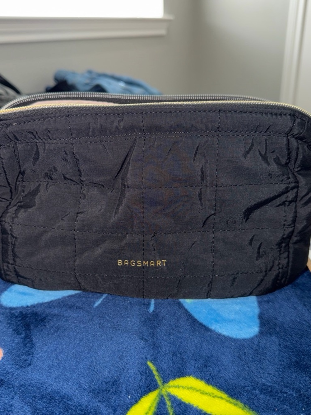 BAGSMART Black Quilted Travel Toiletry Pouch